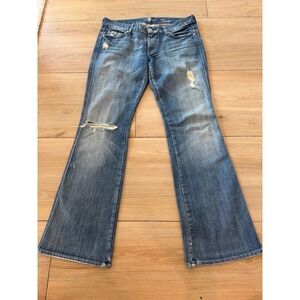 7 For All Mankind Lexie A Pocket Petite Distressed Flare Jeans Blue Size 30